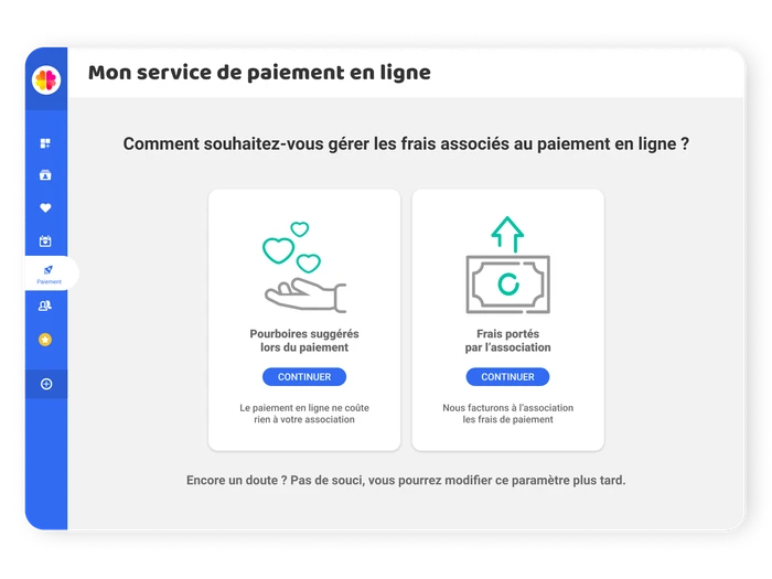 Aperçu de « Vous fixez vous-même les frais liés au paiement en ligne » dans Mon Asso Facile
